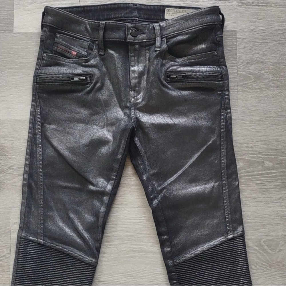 Diesel Women Skinzee-Bk Super Slim Skinny Biker Ankle Zips Sparkle